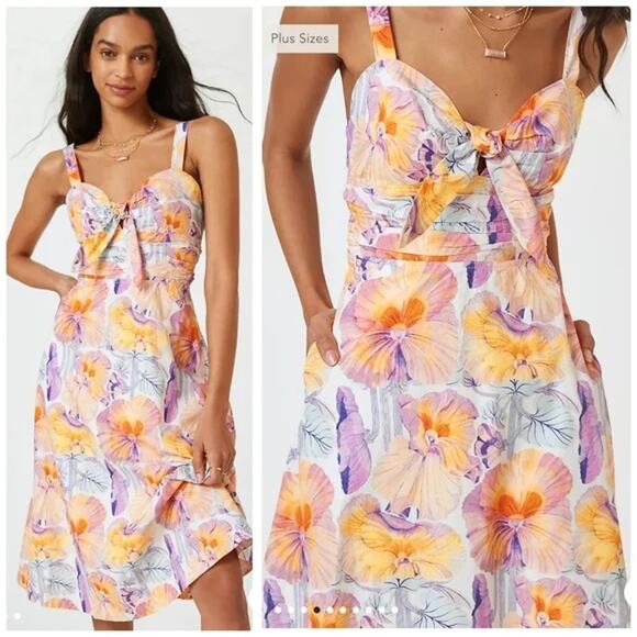 Anthropologie X Cecilia Pettersson Floral Tie-Front Midi Dress Sz 14 Cottagecore - Picture 1 of 14